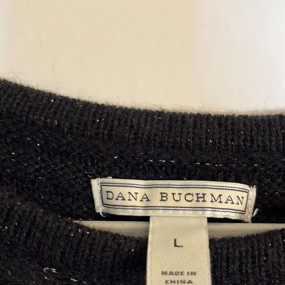 Dana Buchman Asymmetrical Hem Tunic Sweater Size L Black w/ Gold Metallic Thread - Picture 3 of 7